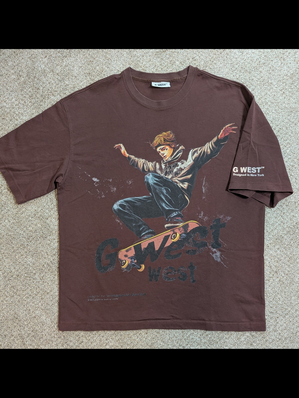 G West Graphic Skate T Shirt Men’s 2XL Heavyweight Oversized Brown